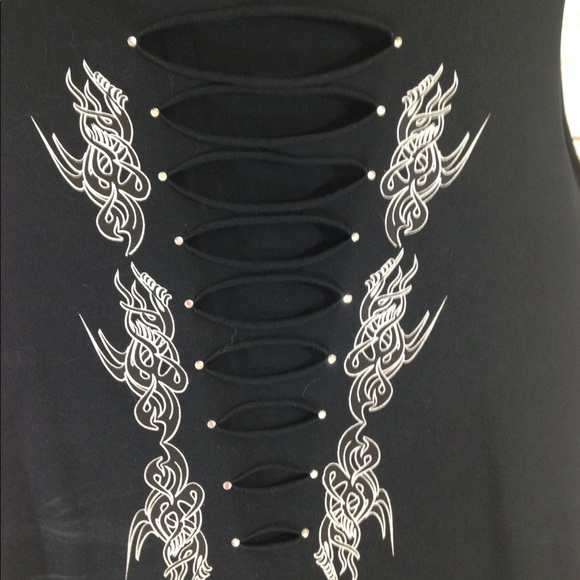 SOLD ~ IBasix USA Black CutOut Top with White Goth - Picture 2 of 6